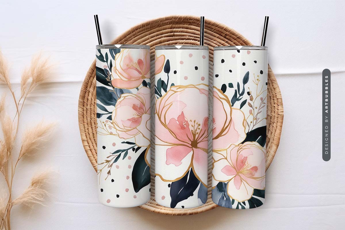 Boho Blue Flower 20oz Tumbler Wrap Sublimation Image.jpg