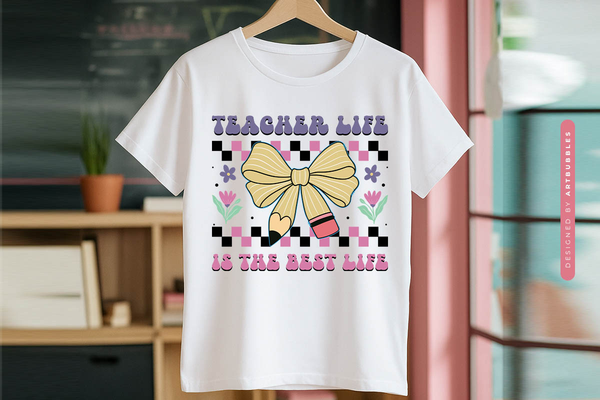 Retro Teacher Life is the Best Life Sublimation Shirt Mockup Image.jpg