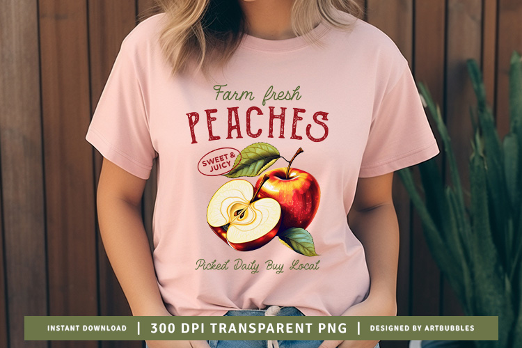 Farm Fresh Peaches - Vintage Fruit PNG Sublimation
