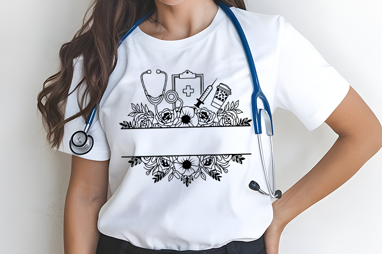Nurse Split Monogram Medical Tools with Flower SVG Clipart Tshirt Mockup Image.jpg