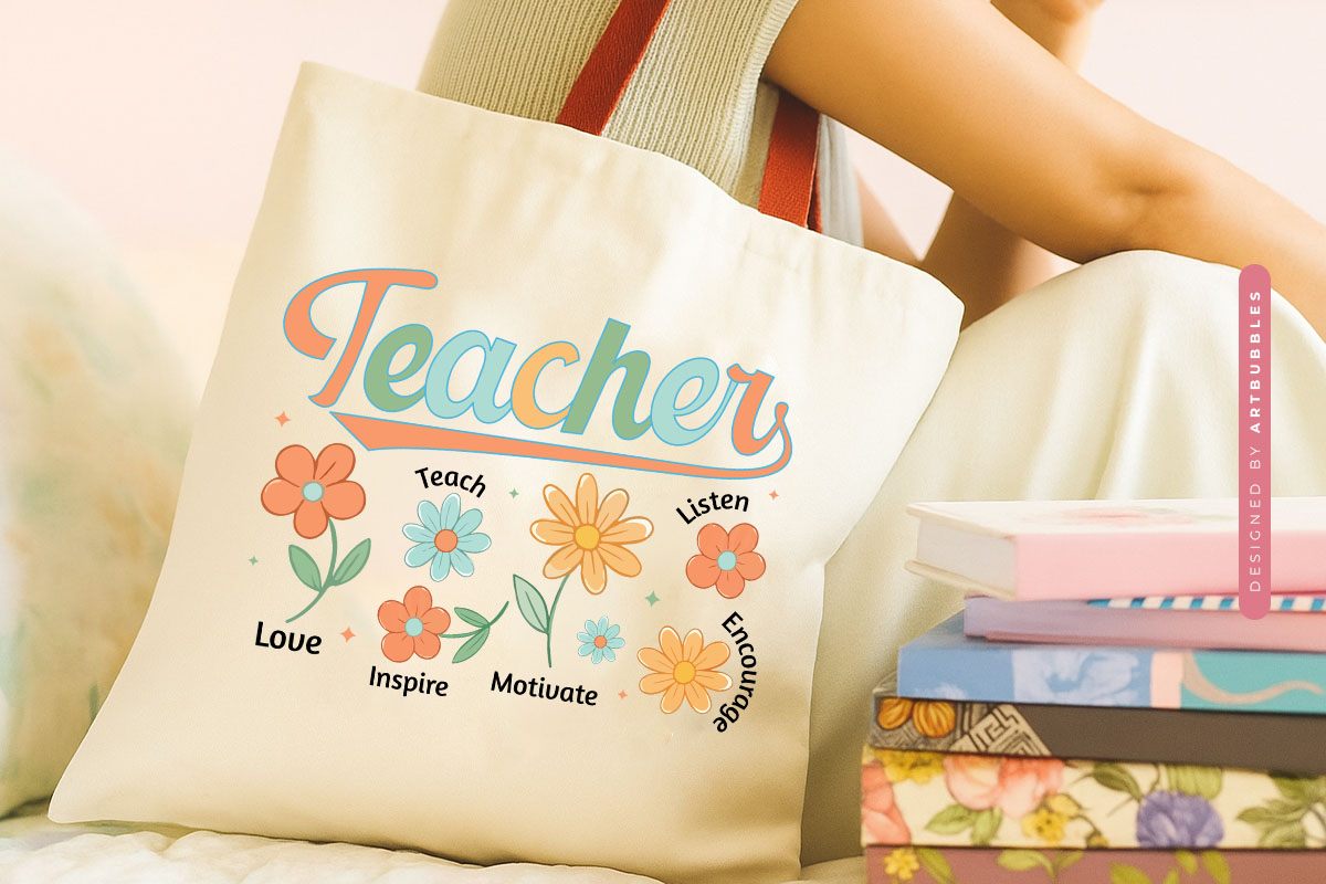 Retro Teacher Flower Sublimation Transfer Tote bag Mockup Image.jpg