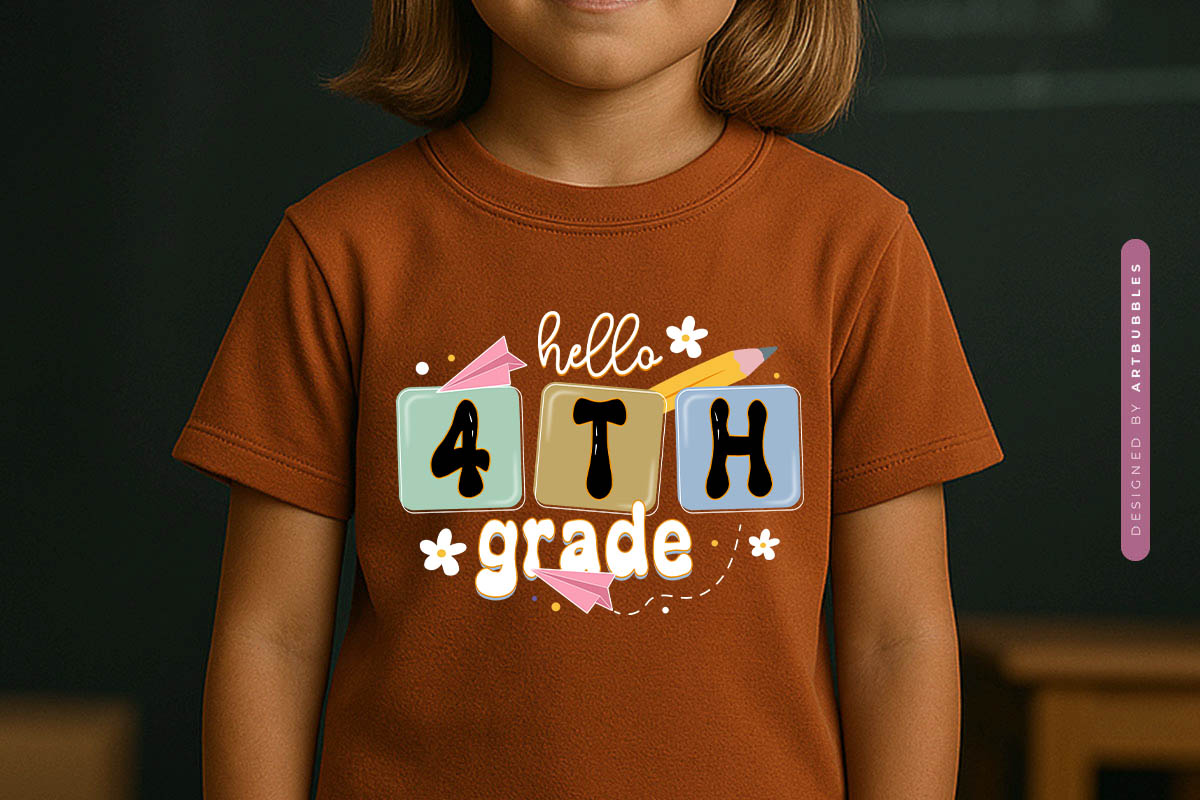 Hello 4th Grade - Cute Retro Back To School Sublimation T-shirt Mockup Image.jpg