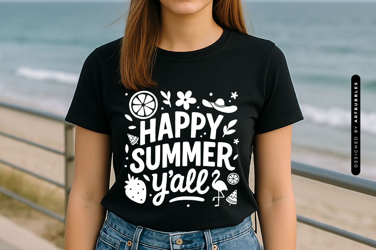 Happy Summer Y'all SVG Design T-shirt Mockup Image.jpg