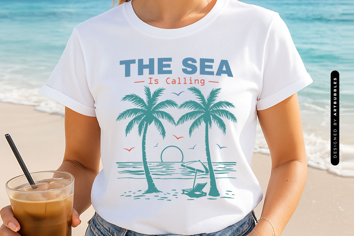 The Sea is Calling - Summer SVG for Cricut Shirt Mockup Image.jpg