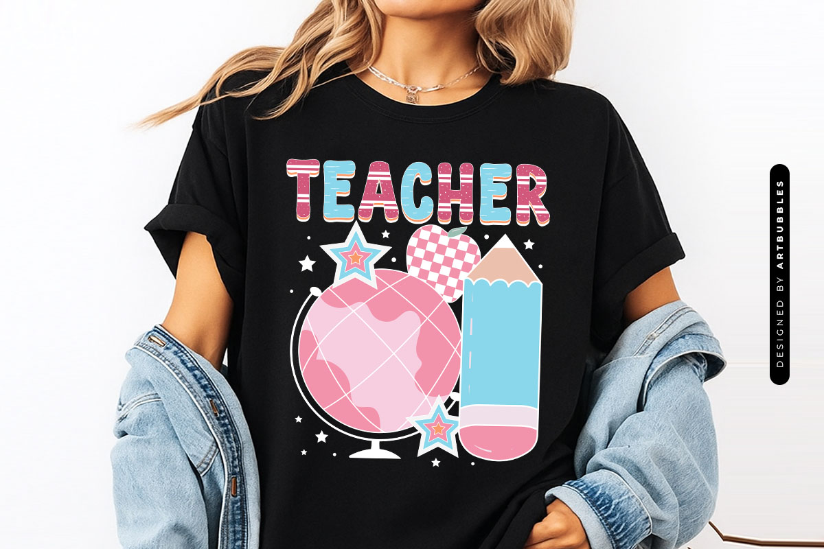 Funny Retro Teacher Sublimation PNG T-shirt Mockup Image.jpg