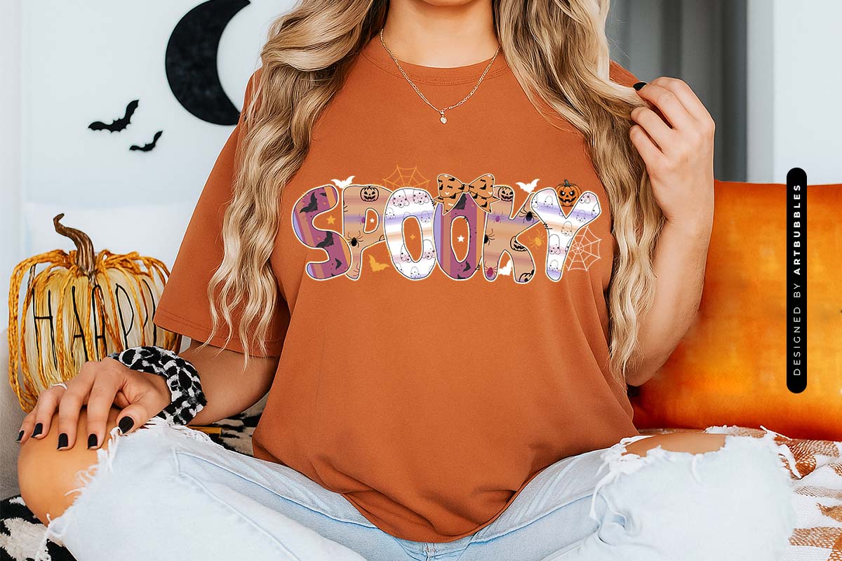 Spooky - Coquette Halloween PNG Sublimation Tshirt Mockup Image.jpg