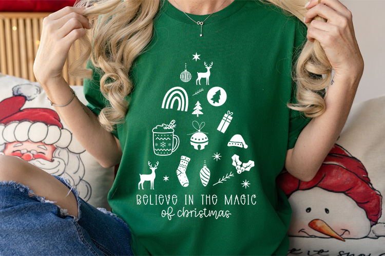 Boho Believe in the Magic of Christmas SVG File Shirt Mockup Image.jpg