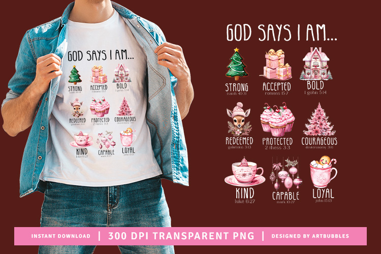 God Says I Am Strong - Pink Christmas PNG Sublimation Image.jpg