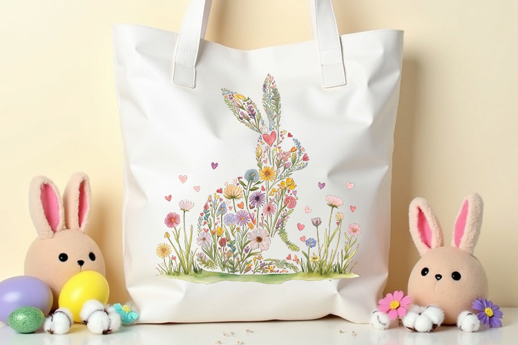 Cute Easter Floral Bunny Clipart Png Tote Bag Mockup Image.jpg