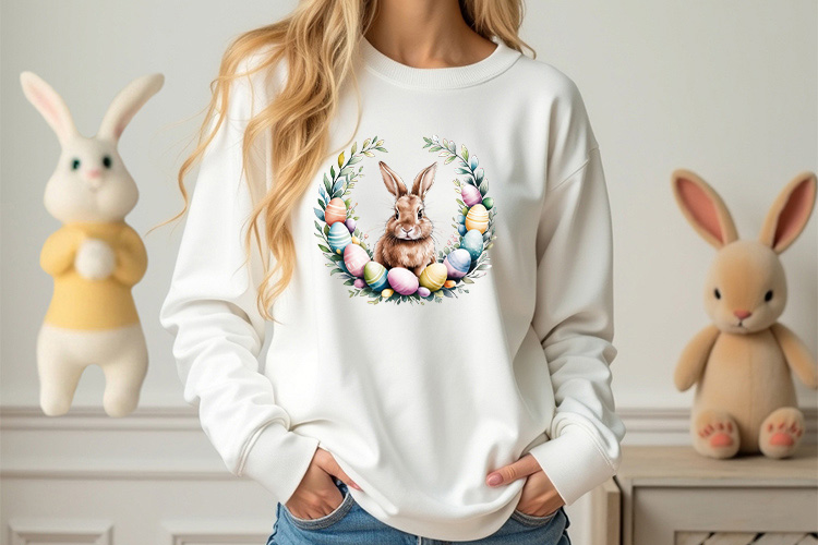 Easter Floral Bunny Wreath Sublimation Clip Art Sweatshirt Mockup Image.jpg