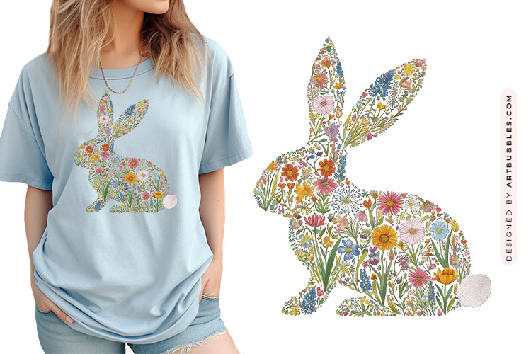 Happy Easter Floral Bunny PNG Clipart Image.jpg