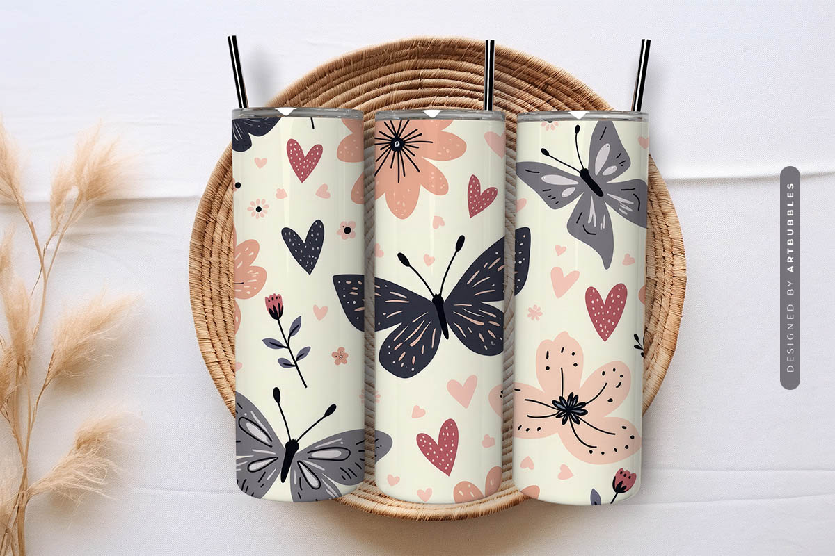 Boho Butterflies Tumbler Wrap Sublimation Design Image.jpg