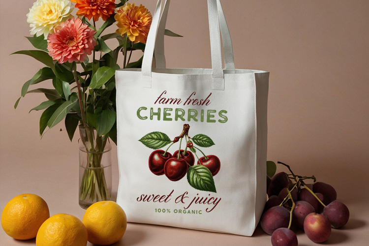 Farm Fresh Cherries - Vintage Fruit Sublimation PNG Tote Bag Mockup Image.jpg