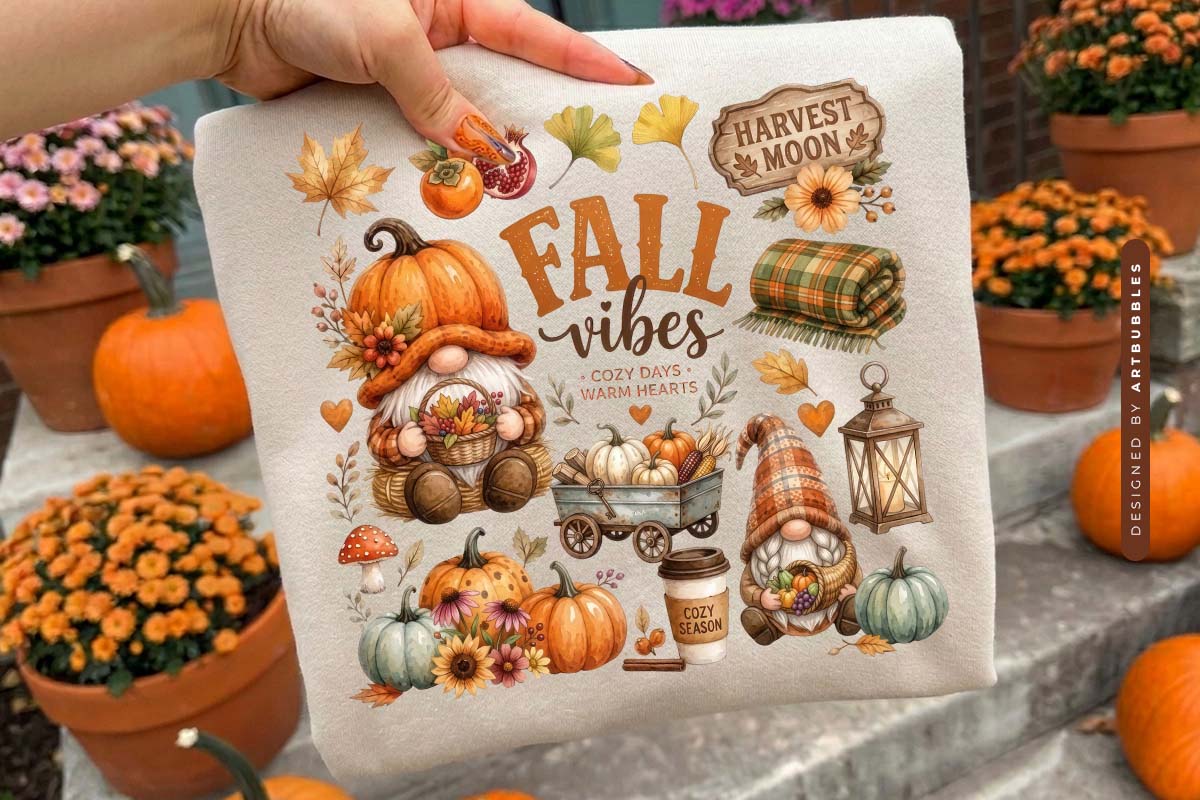 Gnome Fall Vibes PNG Sublimation Design Tote Mockup Image.jpg