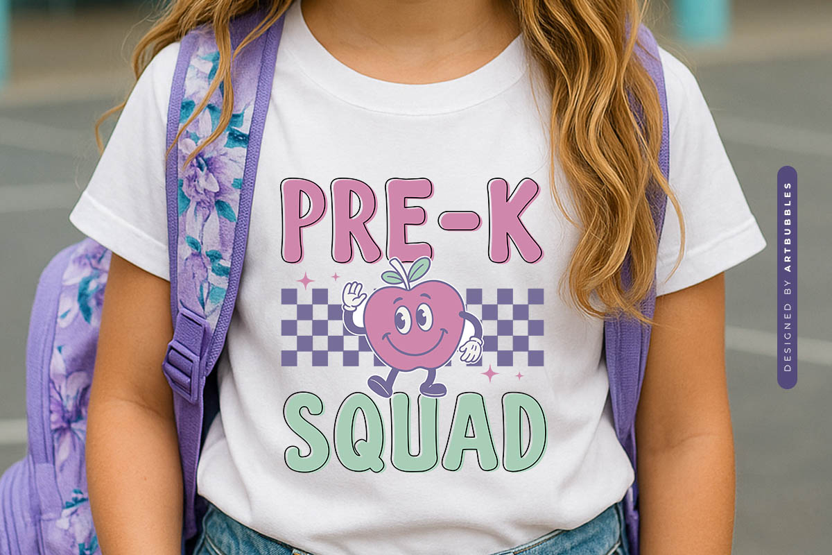 Pre-K Squad - Retro Back to School Sublimation Print Shirt Mockup Image.jpg