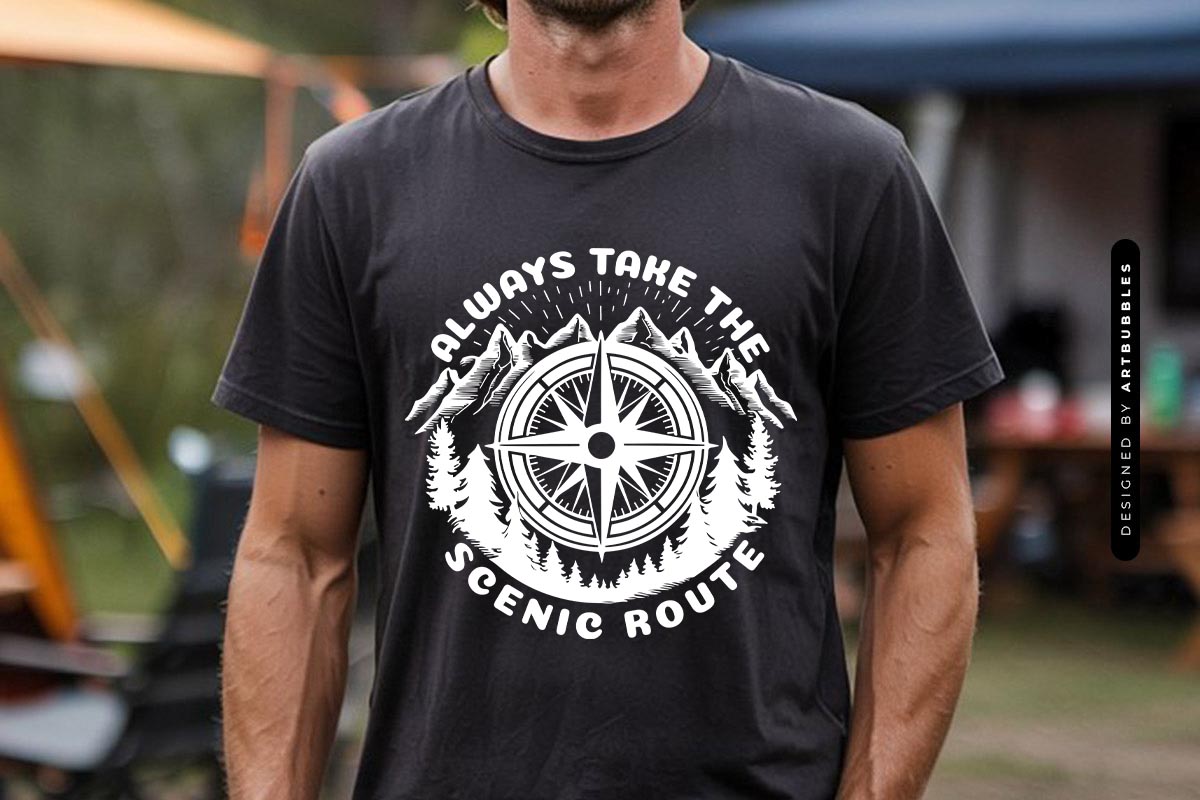 Always Take the Scenic Route - Camping Quote SVG Tshirt Mockup Image.jpg
