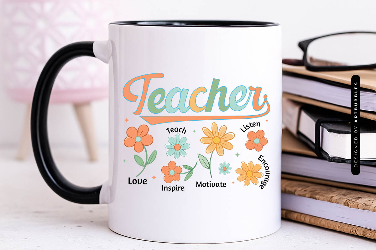Retro Teacher Flower Sublimation Transfer Mug Mockup Image.jpg