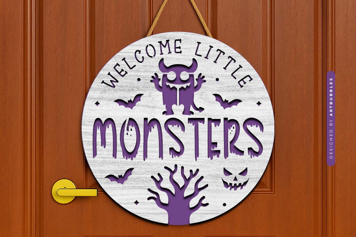 Welcome Tittle Monsters - Halloween SVG Door Hanger Image 3.jpg