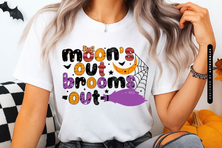 Moons Out Brooms Out - PNG Halloween Sublimation Shirt Mockup Image.jpg