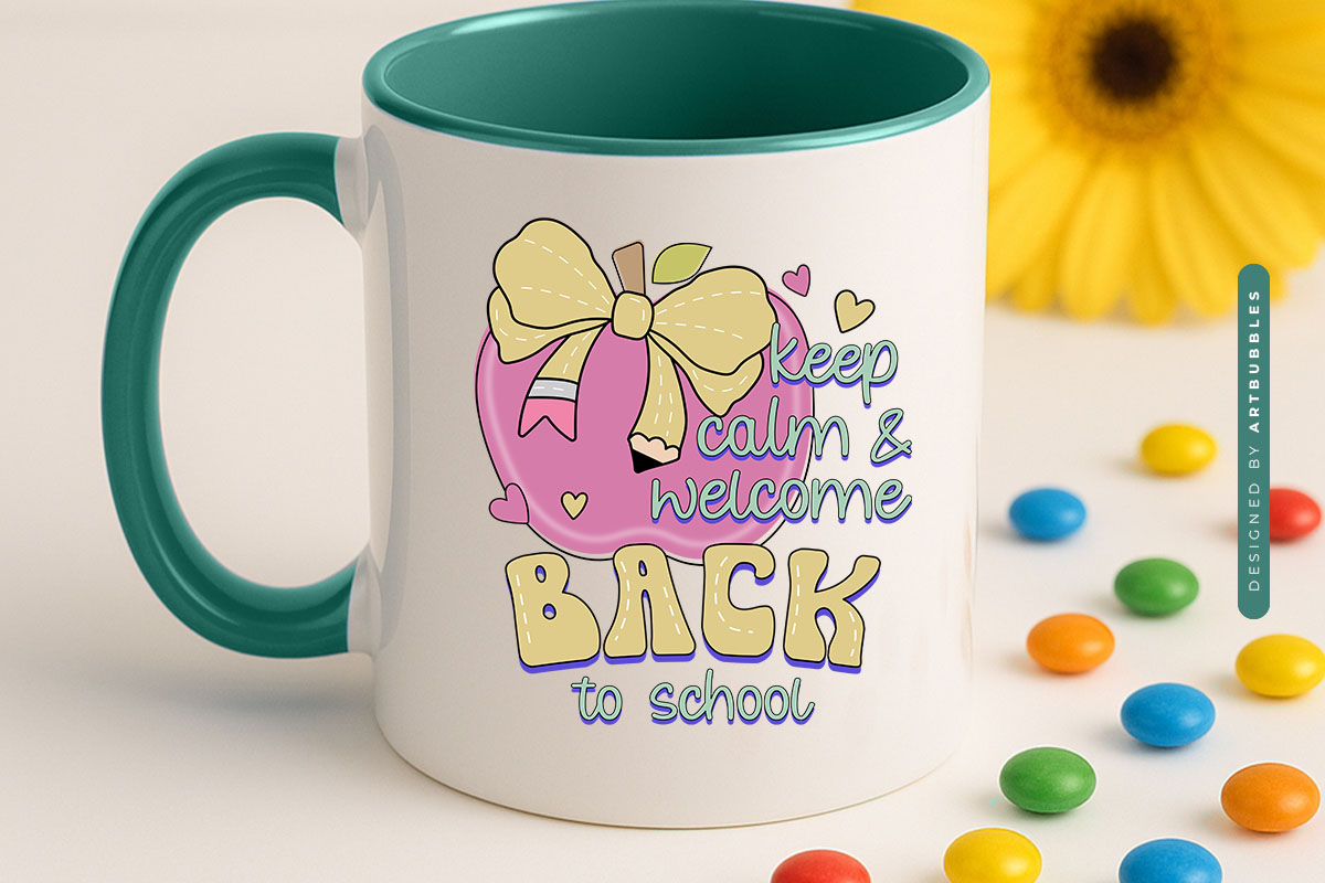 Retro Keep Calm & Welcome Back to School Sublimation Mug Mockup Image.jpg