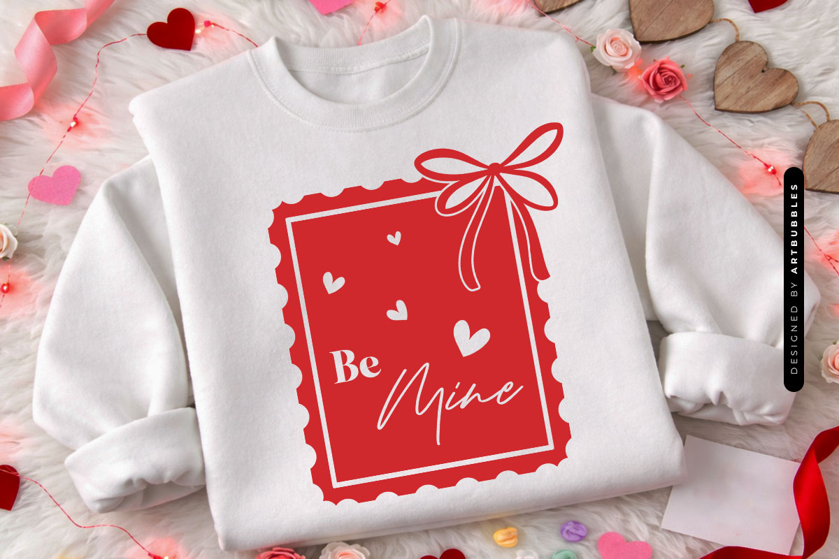 Coquette Be Mine Valentine Postal Stamp SVG Shirt Mockup Image.jpg