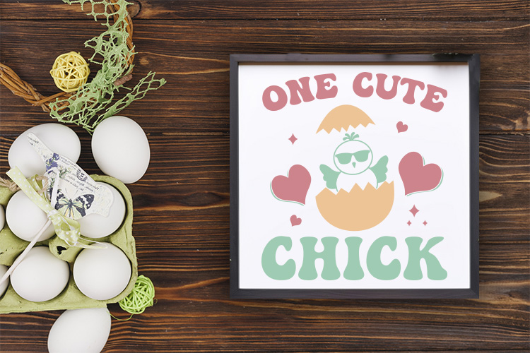 One Cute Chick SVG - Retro Easter Shirt Design Preview 04.jpg