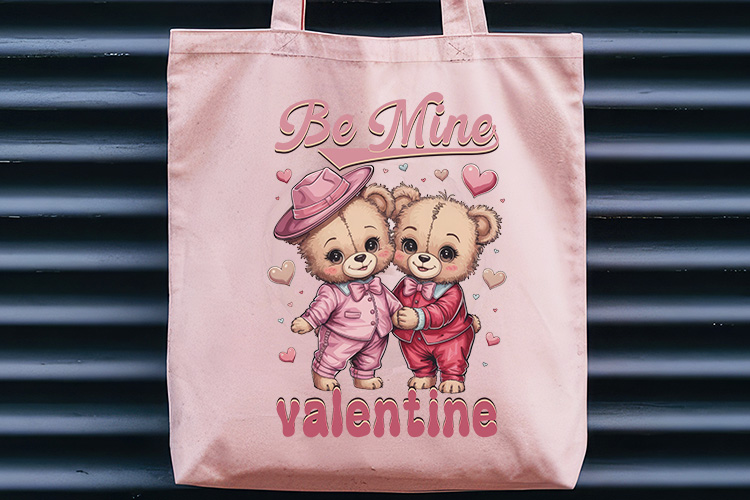 Be Mine Valentine PNG Retro Sublimation Tote Bag Mockup Image.jpg