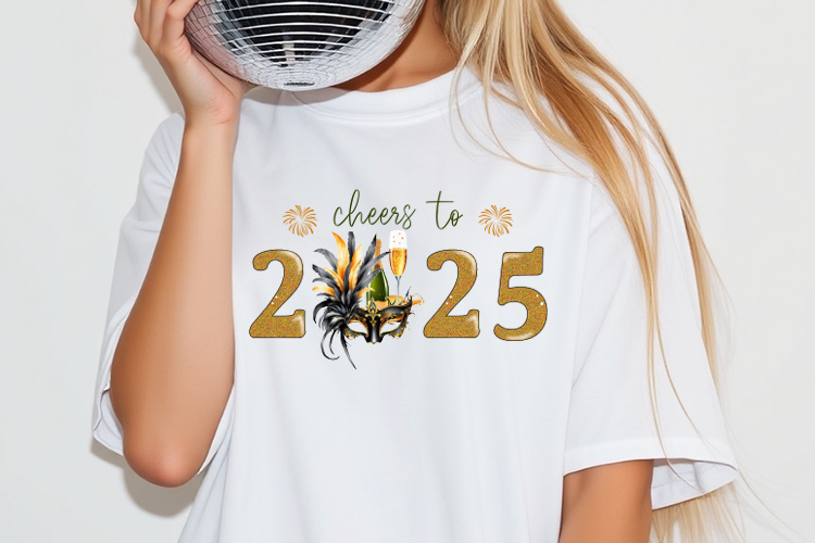 Cheers to 2025 - Happy New Years PNG Sublimation Shirt Mockup Image.jpg