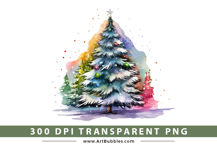 Christmas Tree Watercolor Sublimation Design