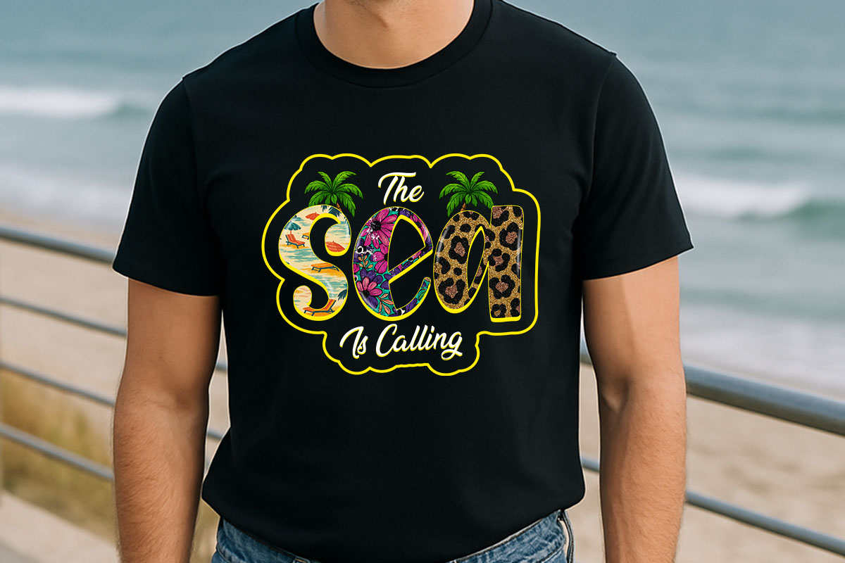 The Sea Is Calling - Summer PNG Sublimation T-shirt Mockup Image.jpg