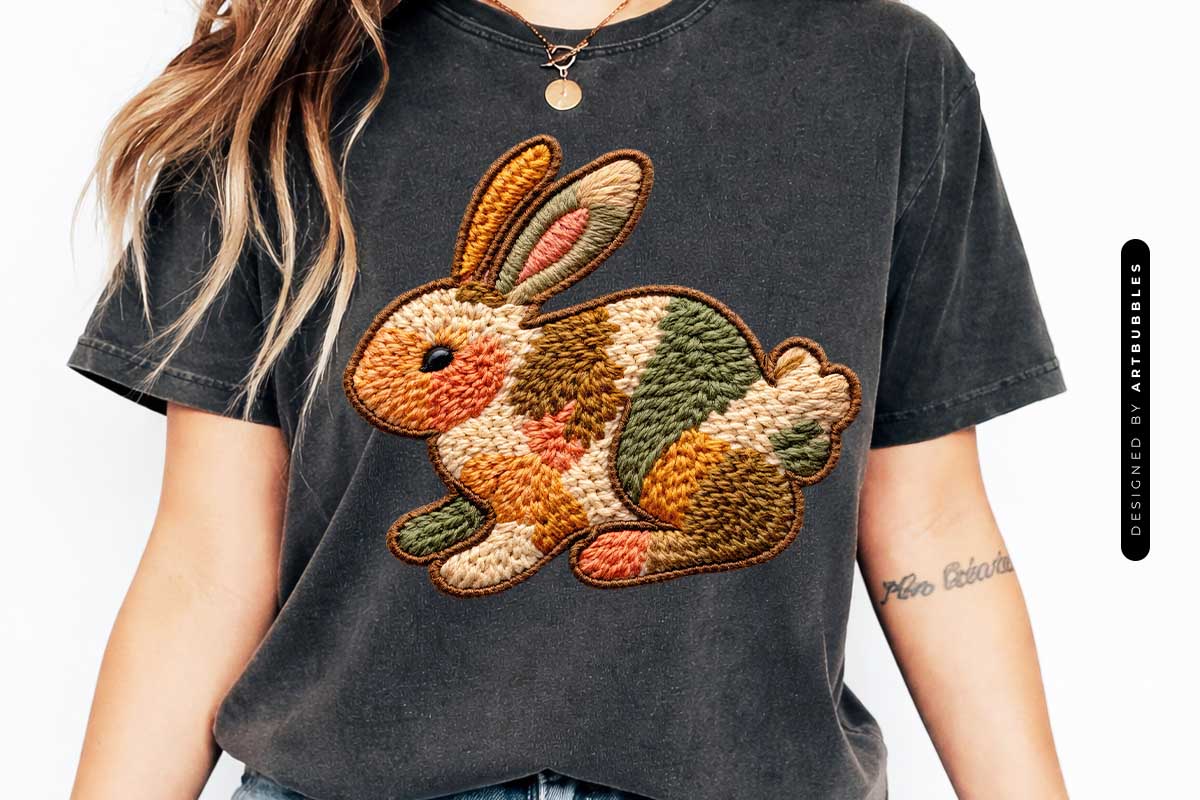 Faux Embroider Easter Bunny Sublimation PNG Shirt Mockup Image.jpg