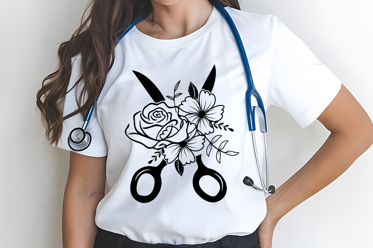 Cute Floral Medical Scissors Clipart SVG Cut File Tshirt Mockup Image.jpg
