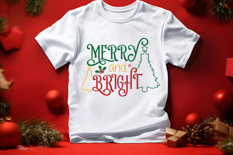 Merry and Bright - Christmas SVG Design Shirt Mockup Image.jpg