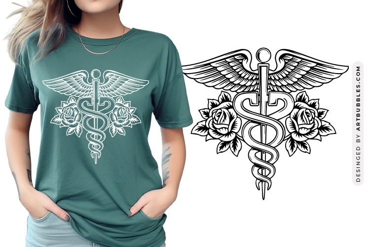 Floral Caduceus Medical Symbol Clipart SVG