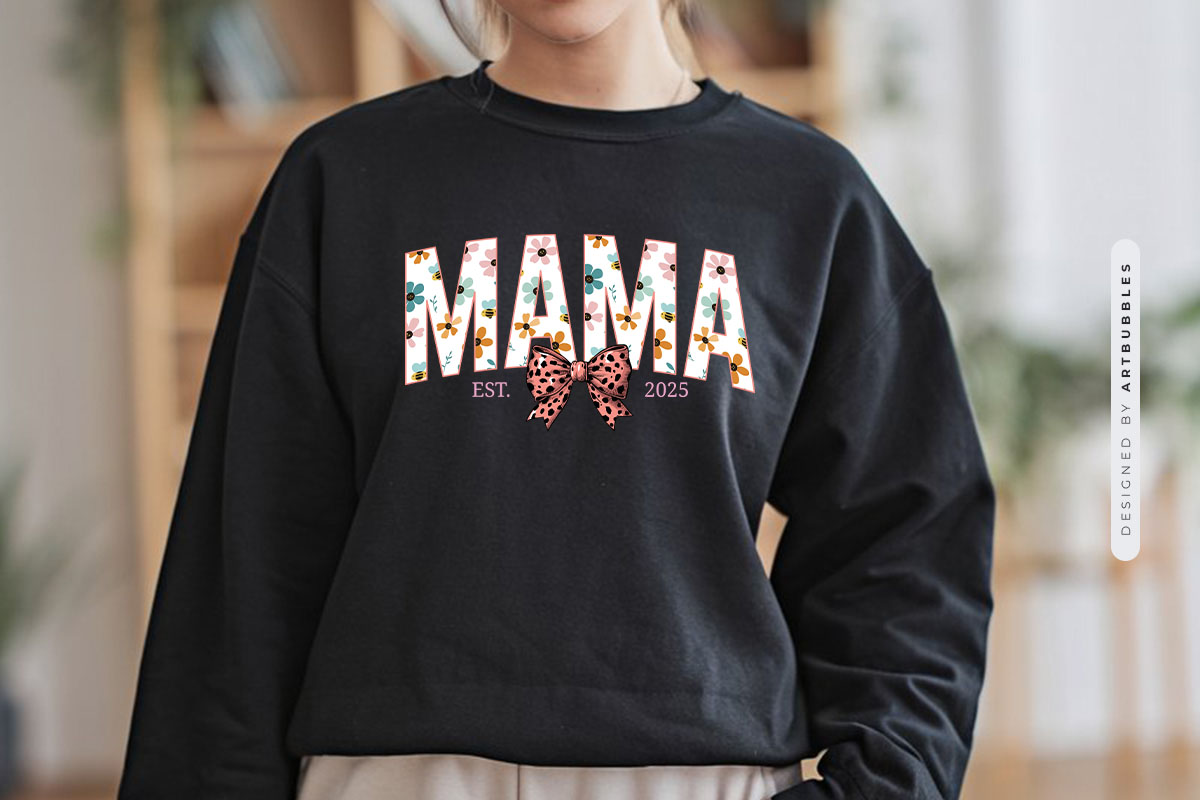 Mama Est 2025 - Coquette Mother's Day Sublimation Tshirt Mockup Image.jpg