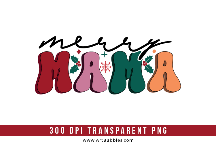 Merry Mama PNG | Retro Christmas Sublimation
