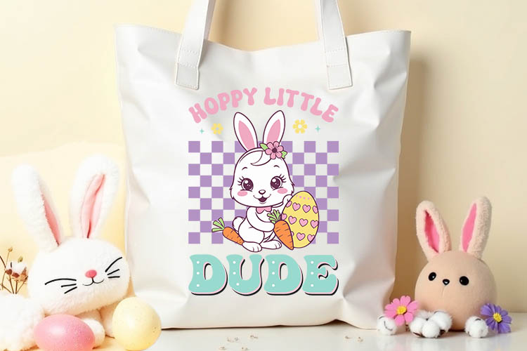 Hoppy Little Dude - Retro Easter Bunny Sublimation Tote Mockup Image.jpg