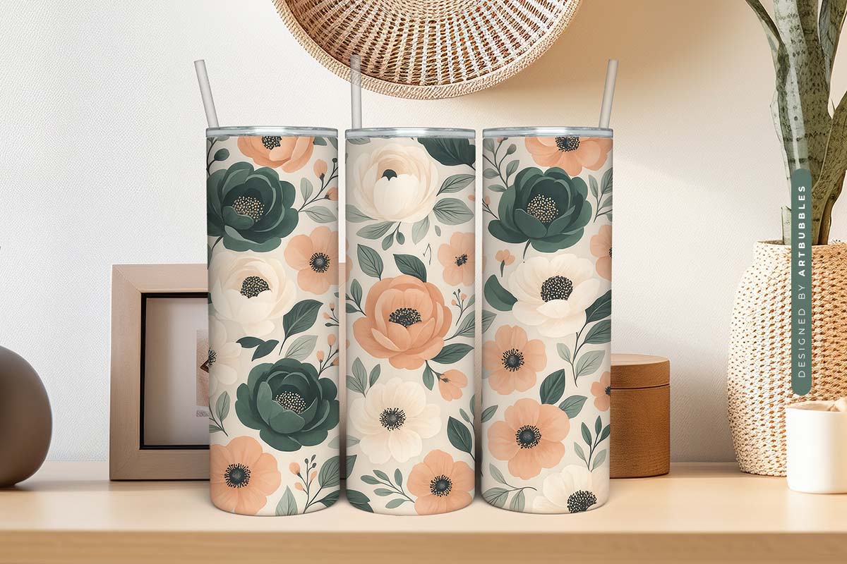 Beige Boho Floral Tumbler Sublimation Design Image 2.jpg