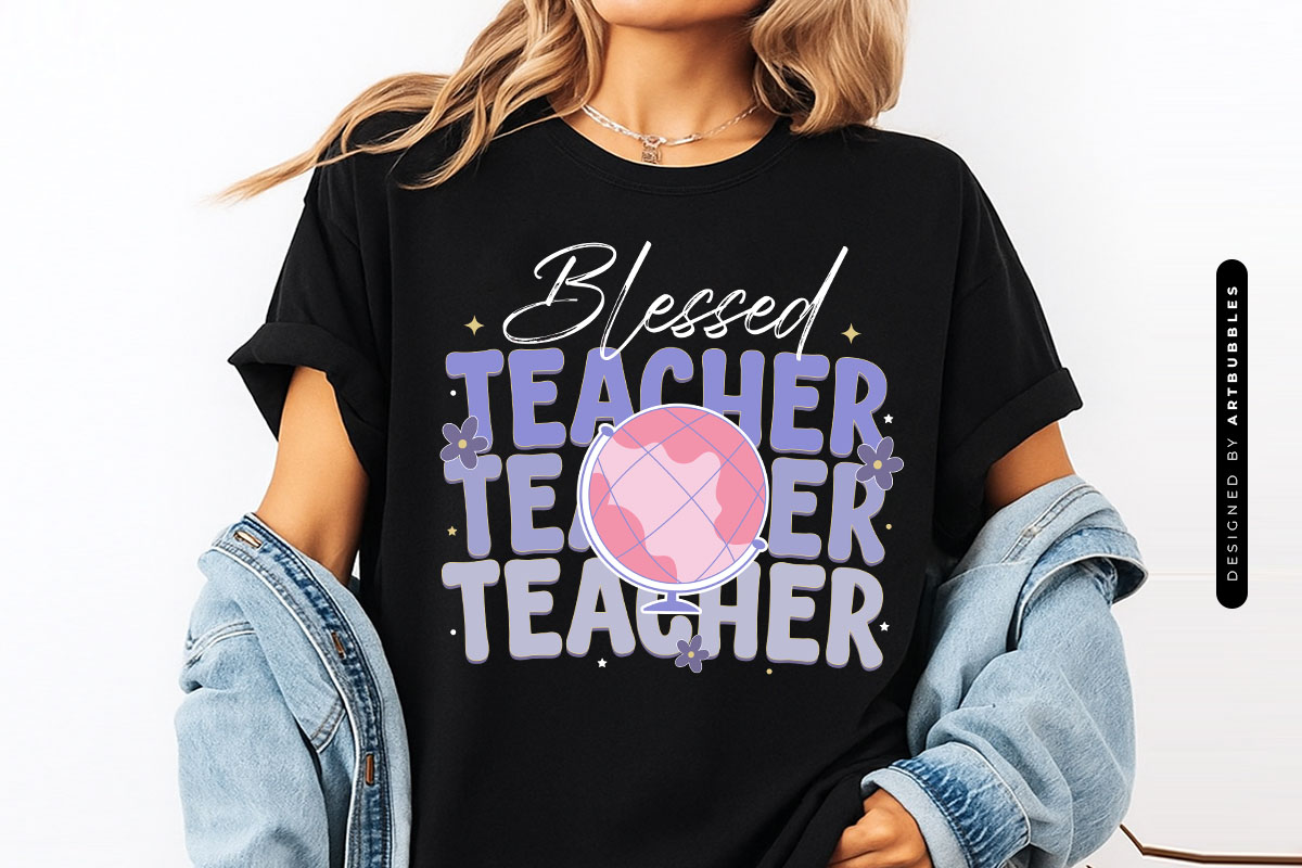 Retro Blessed Teacher Sublimation Print T-shirt Mockup Image.jpg