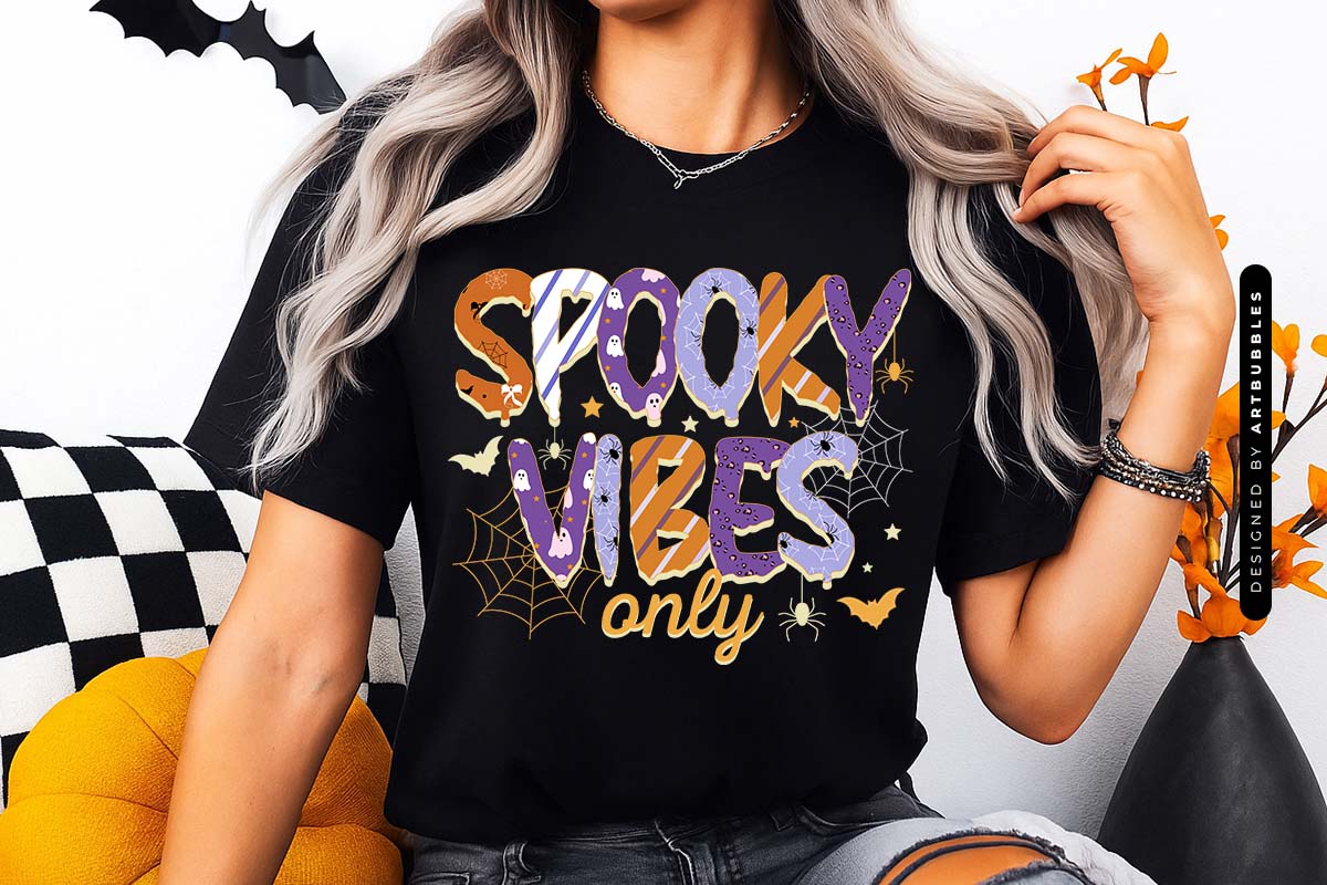 Spooky Vibes Only - Creepy Halloween Sublimation T-shirt Mockup Image.jpg