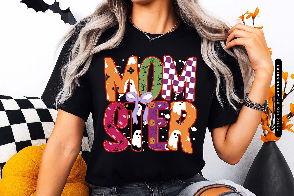 Momster - Coquette Mom Halloween Sublimation T-shirt Mockup Image.jpg