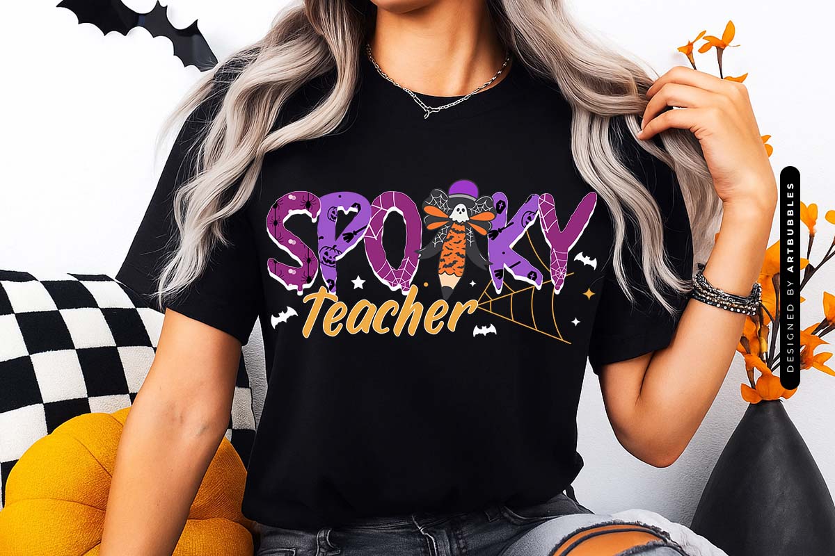 Spooky Teacher - Halloween Sublimation PNG Tshirt Mockup Image.jpg