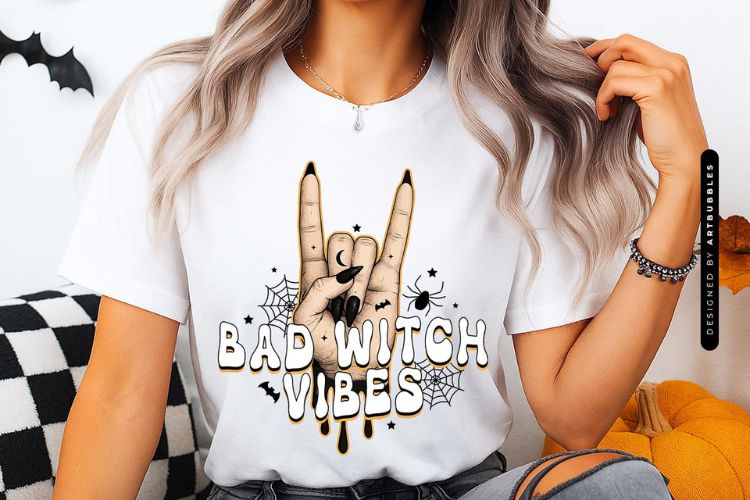 Bad Witch Vibes - Halloween Sublimation Design Shirt Mockup Image.jpg