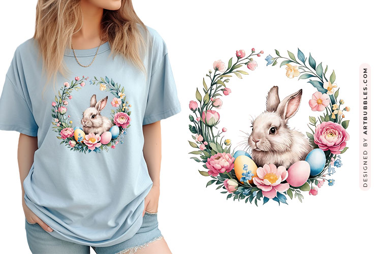 Cute Easter Bunny Floral Wreath Clipart