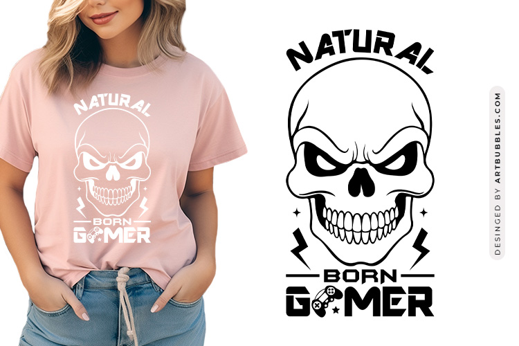 Natural Born Gamer - Funny Skull Gaming SVG