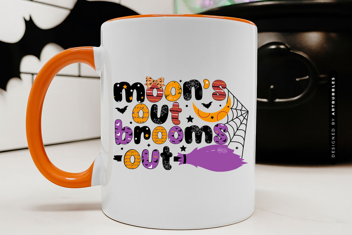 Moons Out Brooms Out - PNG Halloween Sublimation Mug Mockup Image.jpg