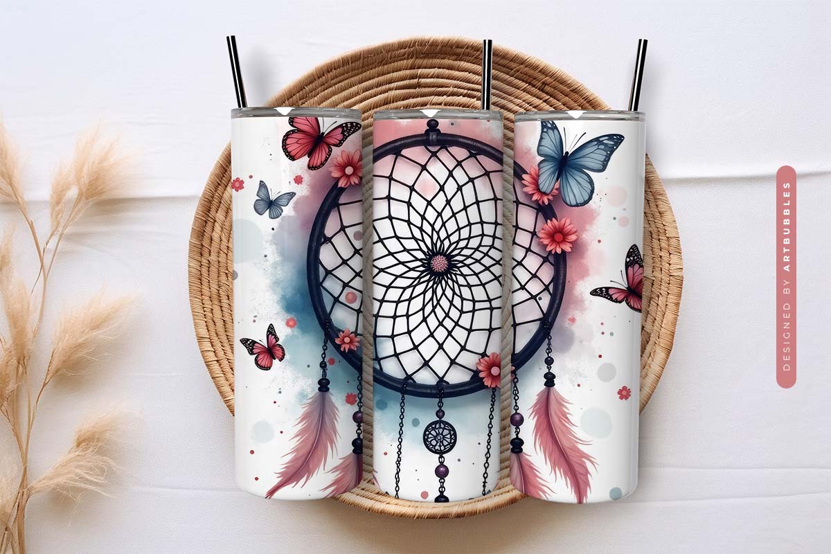 Boho Dreamcatcher Butterfly Floral Tumbler Sublimation Image.jpg