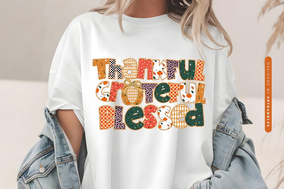 Thankful Grateful Blessed - Preppy Fall Sublimation Tshirt Mockup Image.jpg