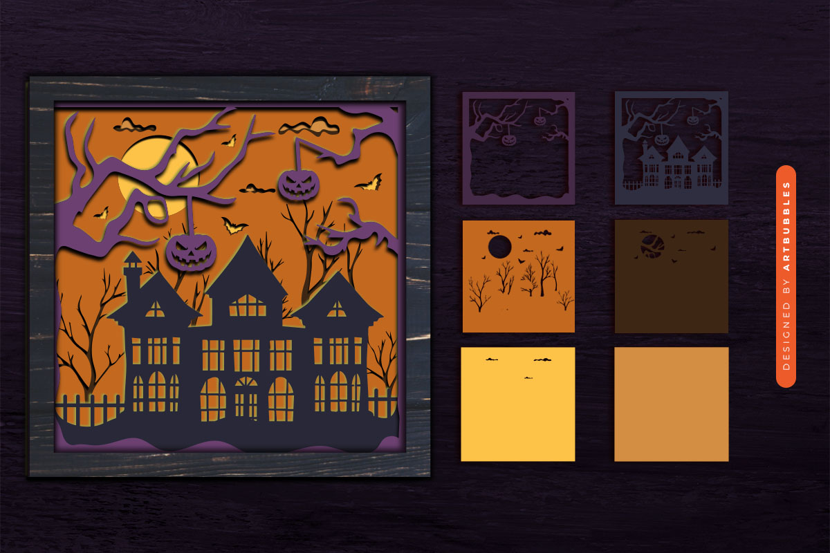 Spooky House Halloween 3D Shadow Box SVG PNG Image.jpg