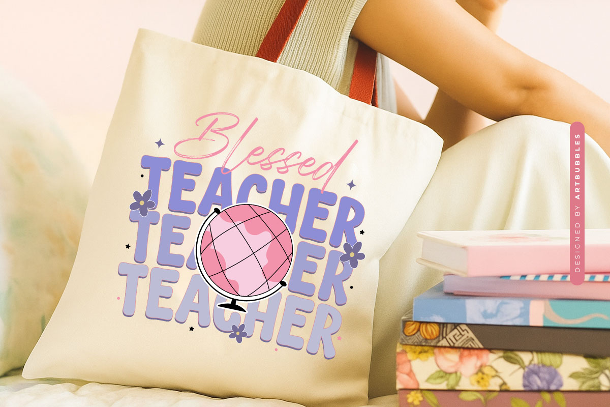 Retro Blessed Teacher Sublimation Print tote Bag Mockup Image.jpg
